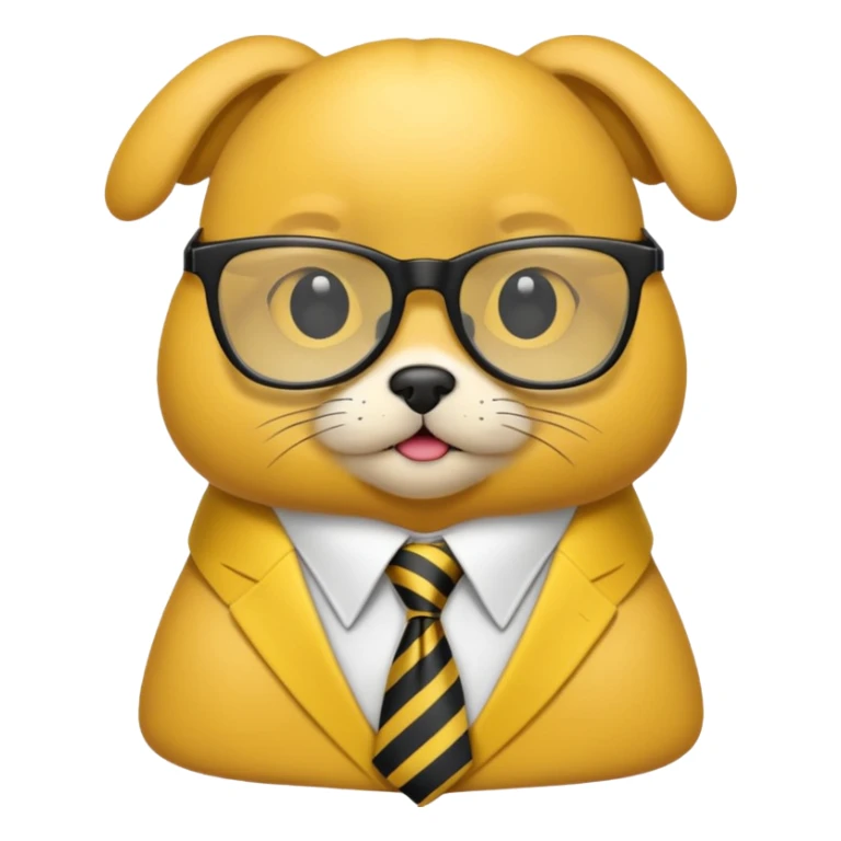A yellow pet computer with black glasses and a tie sticker