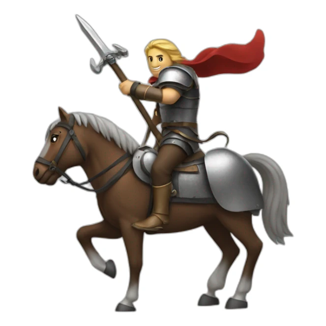 a hero on a horse with a mace sticker