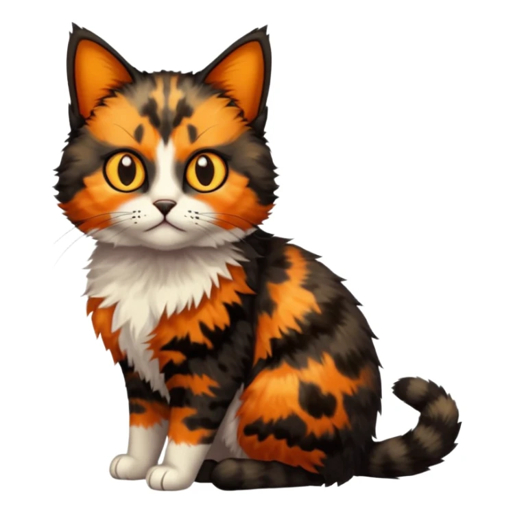 small tortoiseshell cat. only black and and orange. amber eyes. full body.  sticker