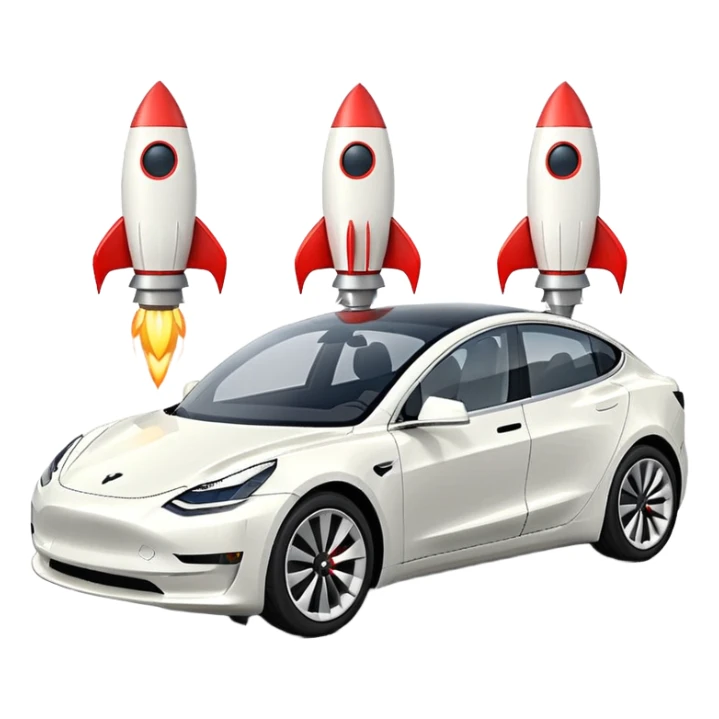 Tesla model 3 white. Two small rockets mounted flat on roof for extra propulsion sticker