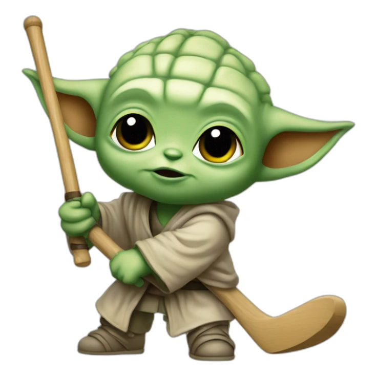 Bébé Yoda avec un baton de hockey sticker