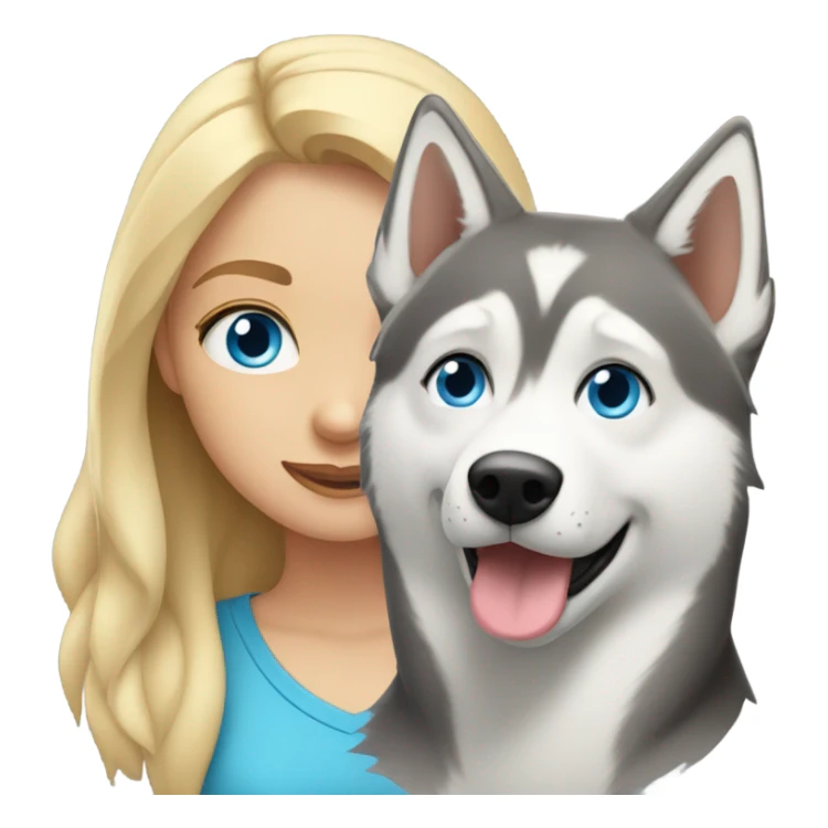 Blonde girl with blue eyes with a gray Husky sticker