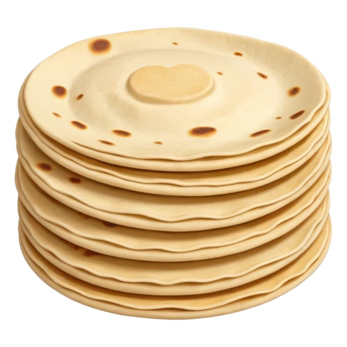 stack of 3 round soft tortillas light golden subtle brown cooking spots gently curled irregular edges smooth flour-dusted surface no plate no garnish soft lighting subtle shadows emoji scale sticker