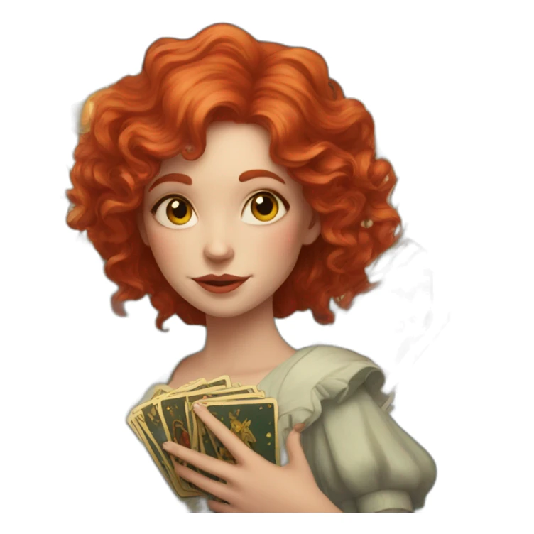 a wavy red haired girl with a deck of tarot cards sticker