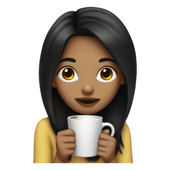 Girl with black hair drinking coffee sticker