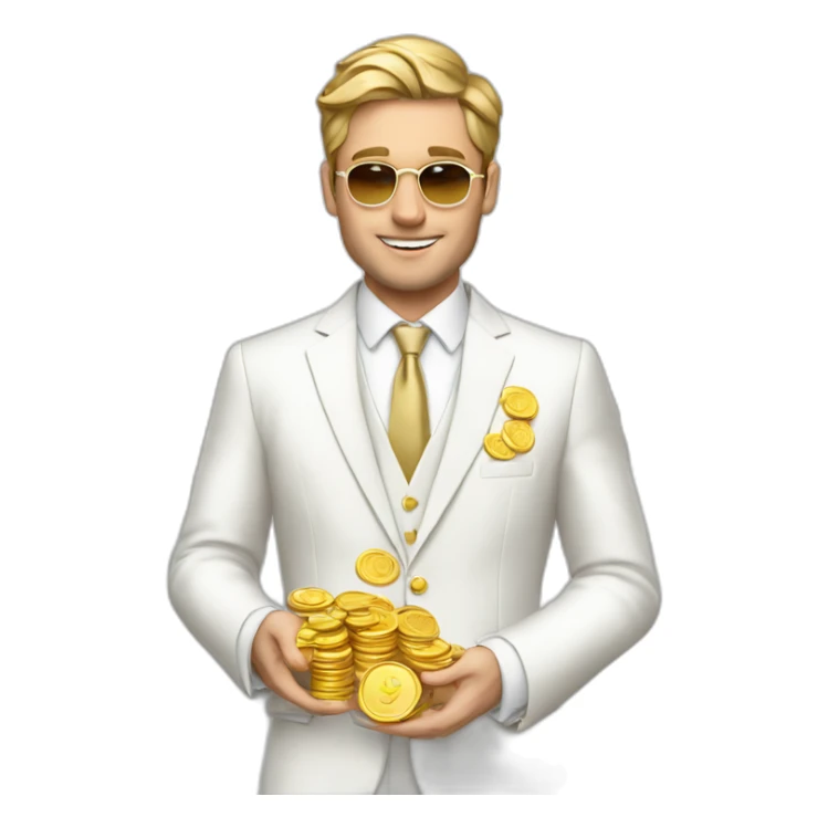 Posh-man-with-white-suit-holding-golden-coins sticker