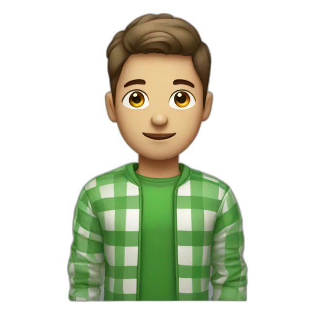 Young Man wearing green checkered jumper with shirt  sticker