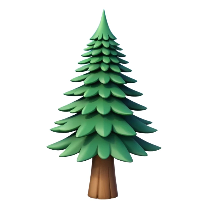 A 3D cartoon pine tree with layered green needles and tall conical shape, clear blue sky, Memoji-style rendering. sticker