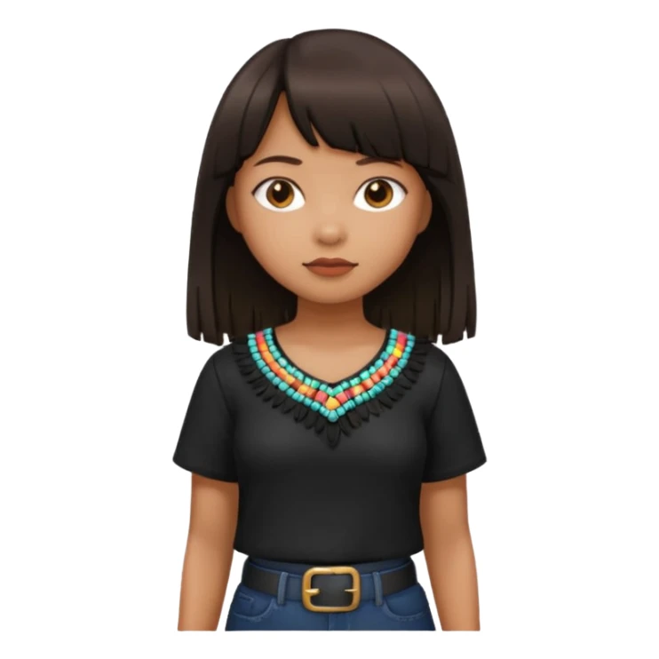 Philippino girl in black fringed shirt, with hand on hip sticker