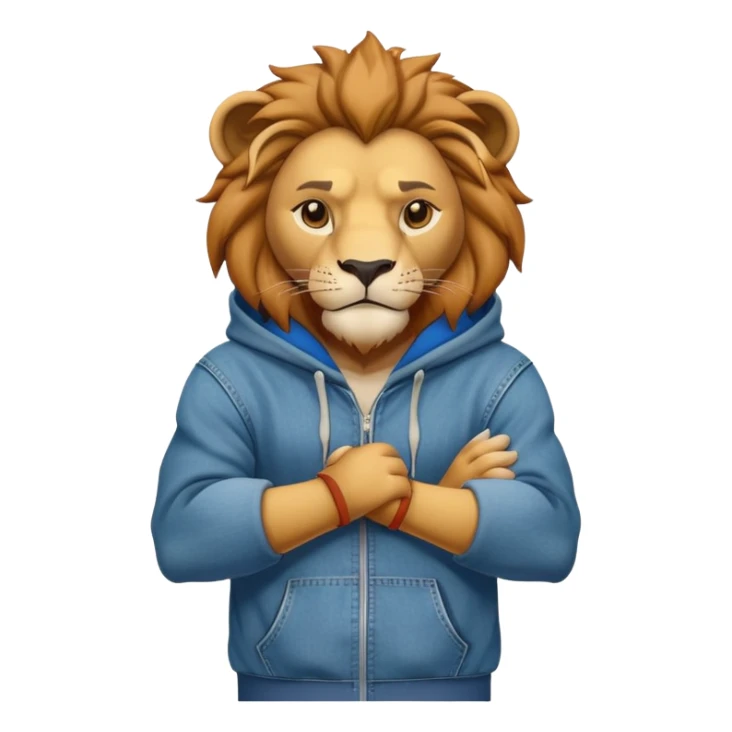determined anthropomorphised lion in a hoodie and jeans with arms folded, energetic pose sticker