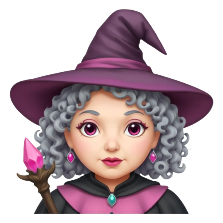 plump witch with pink skin, grey curl hair sticker