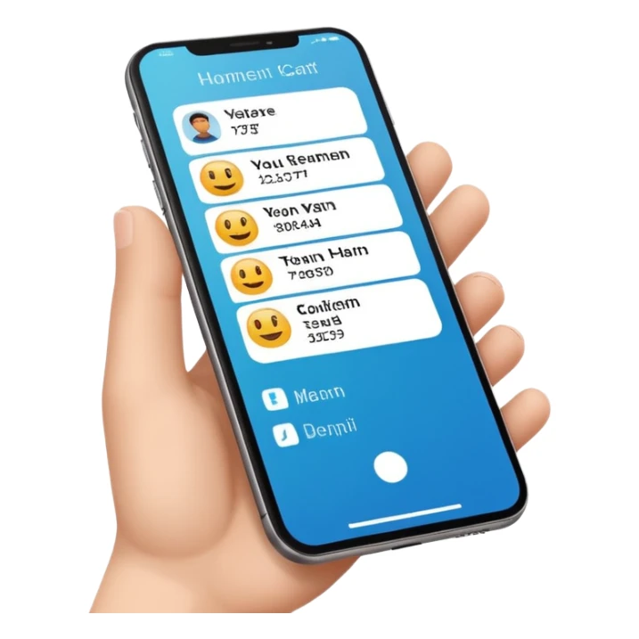 digital busniess card on a phone screen in english written sticker