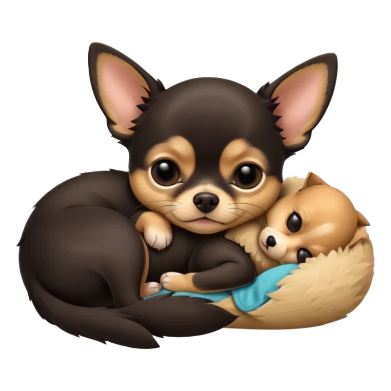 A high-resolution photo-realistic digital illustration of a cute black and tan chihuahua with big eyes shut sleeping lazily. sticker