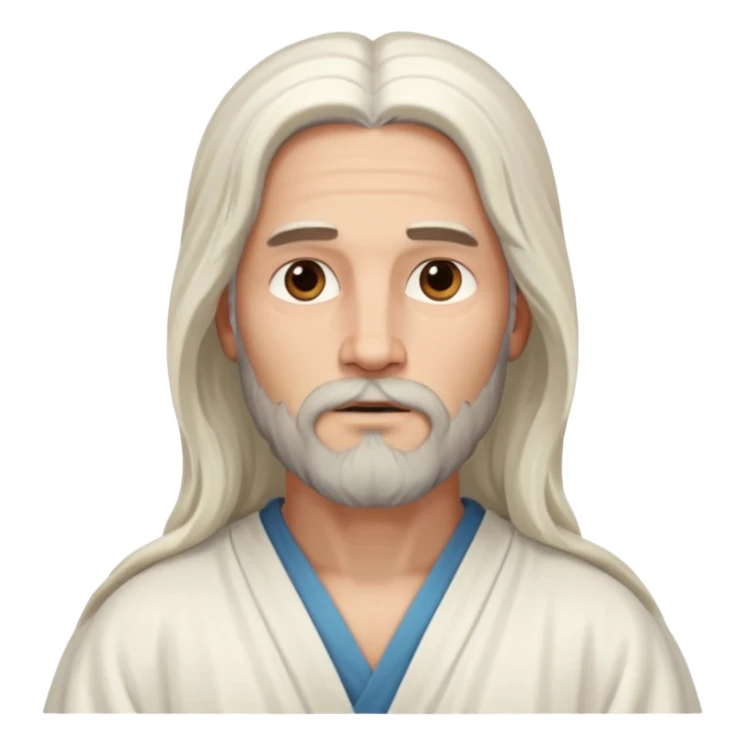 Jesus, Son of God from Gods and Goddesses with long white hair and beard, white outfit sticker