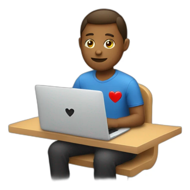 working behind laptop with a heart on back sticker