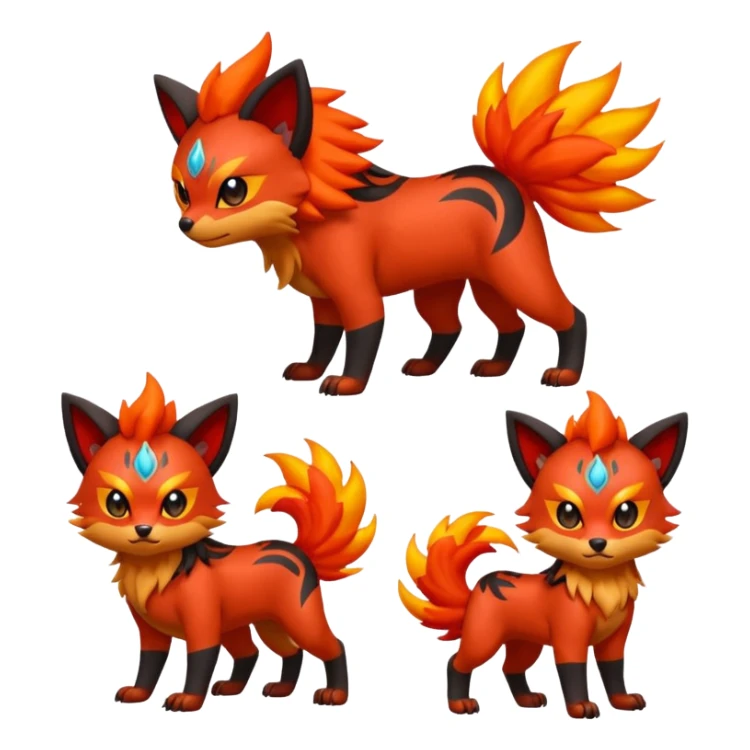 Zorua-Pyroar-Litten-Fakémon-hybrid-creature (full body)  sticker