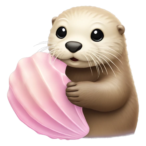 beige sea otter holding pastel pink sea shell sticker