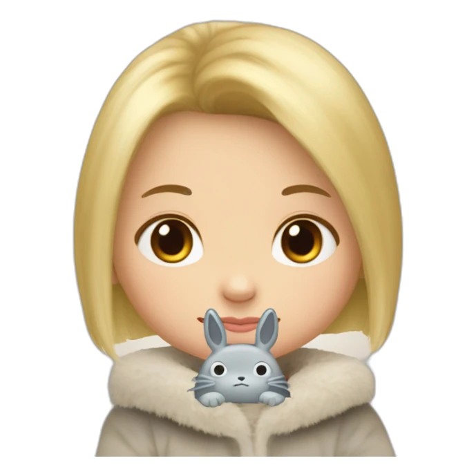 bébé fille blonde décoiffée avec une peluche Totoro  sticker