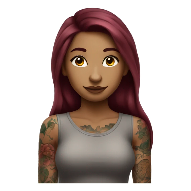 Beautiful tattooed  burgundy long haired woman blushing sticker