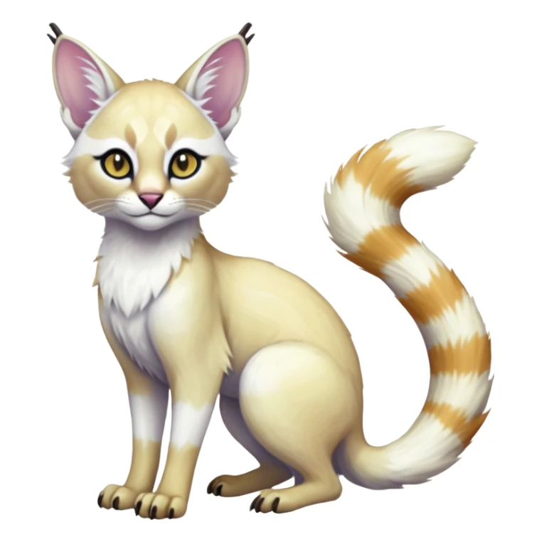 Colorful tropical pearly-albino-white iridescent glorious divine exotic cute cool beautiful shiny beautiful fantasy-caracal-civet-genet-sergal-vernid-Cacomistle-oncilla-animal-Fakémon-hybrid-fursona with tufted ears (full body) sticker