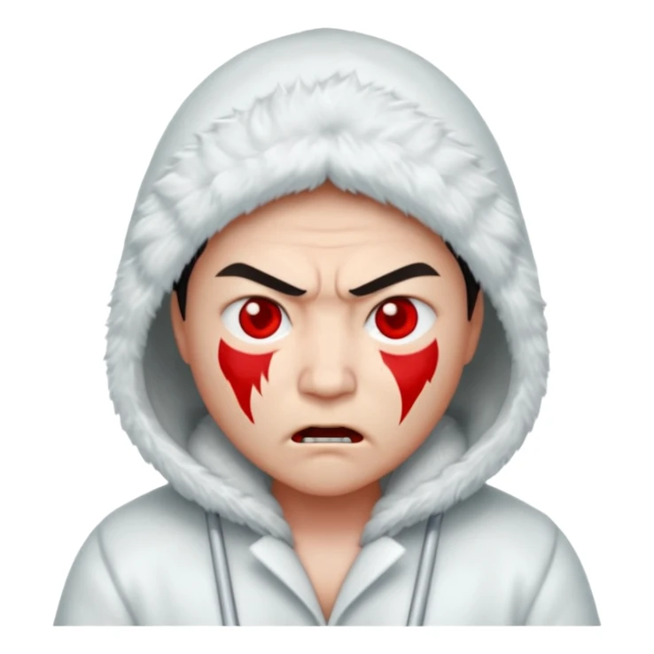 asian, eskimo glass, white coat, angry, red face sticker