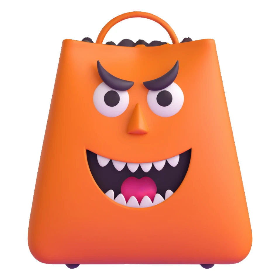 terrifying bag with monstrous face and creepy expression sticker