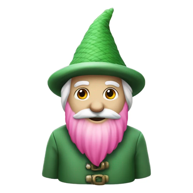 a green gnome with a white beard a fullbody green cilinder hat and a landing pink net in the left hand sticker