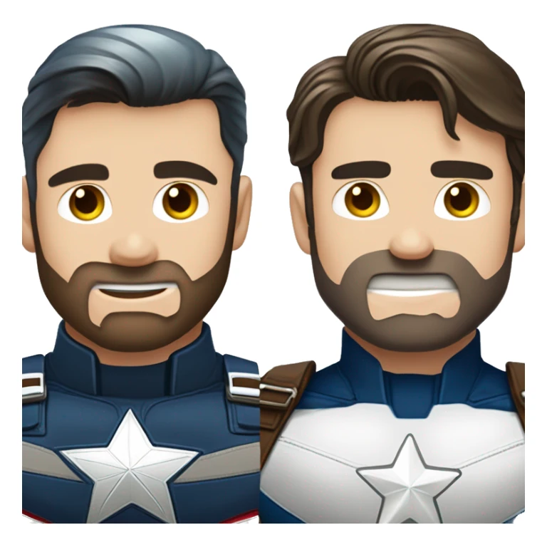 captain america and bucky barnes face emoji side by side, not mixed, captian america face shoud be with mask and without beard sticker