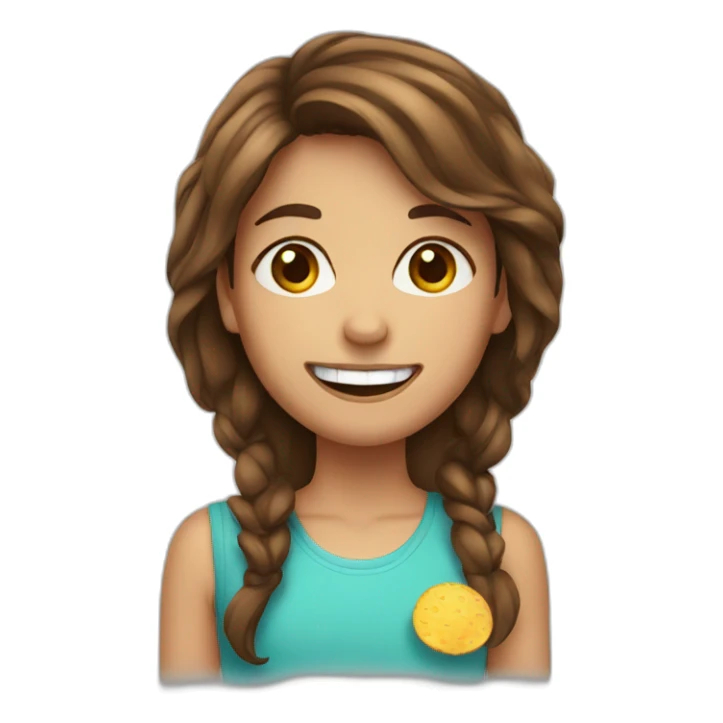 a girl with brown hair with chips instead of front tooth sticker