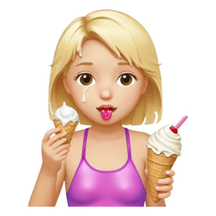 girl kid blone haired swimsuit, eating ice cream, sun sticker