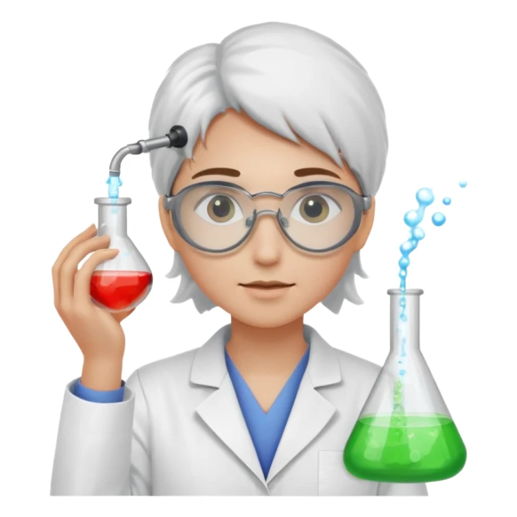 A person in a white coat is experimenting with chemicals. sticker