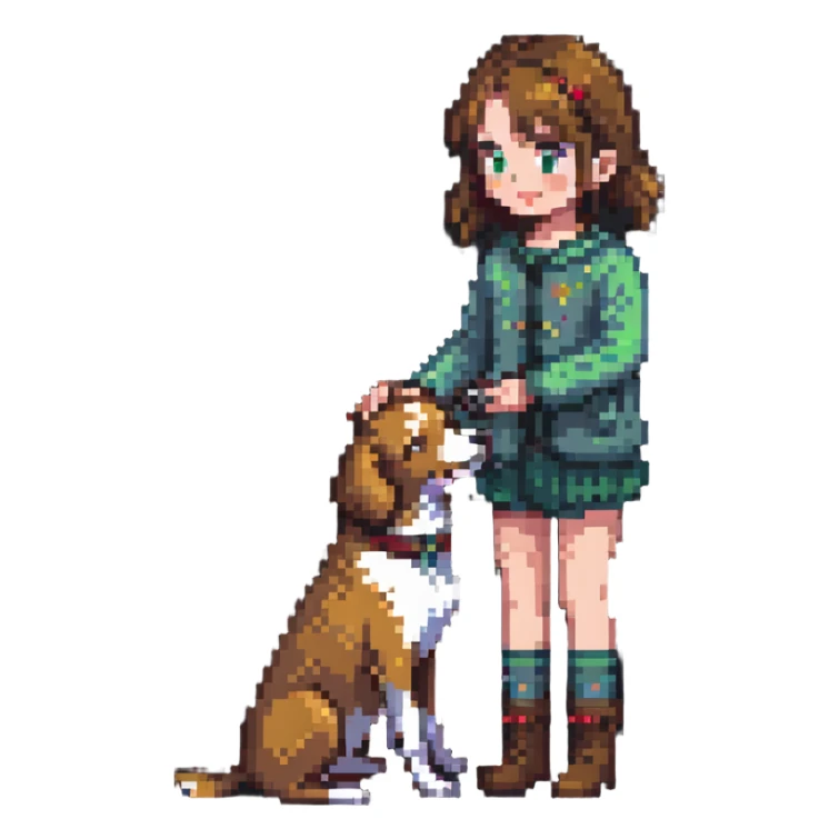 girl petting dog, friendship sticker