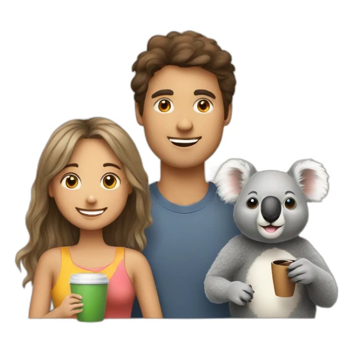 A young, a senior and a koala taking a coffee together sticker