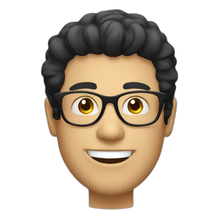 White man with transparent glasses and black hair smiling sticker