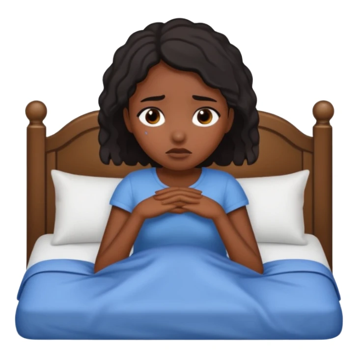 Black girl in a big bed by herself crying sticker