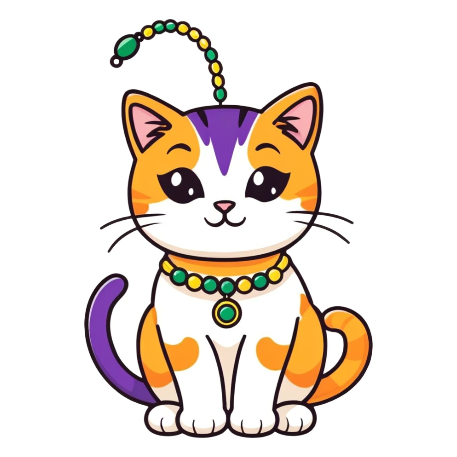 Calico Cat wearing Mardi Gras beads sticker