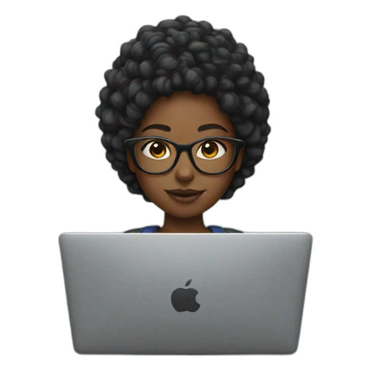 Black girl with a laptop with glasses sticker