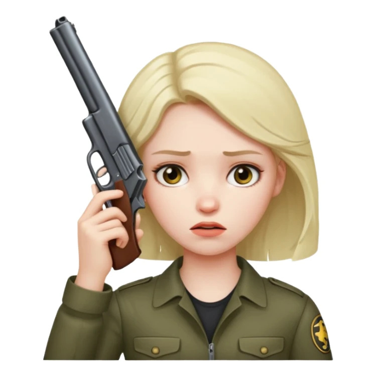 a girl holding a gun to her head and she looks tired  sticker