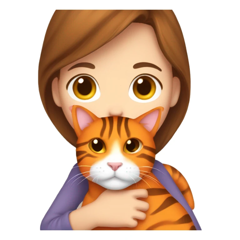 brown haired girl cuddling with orange tiger cat  sticker