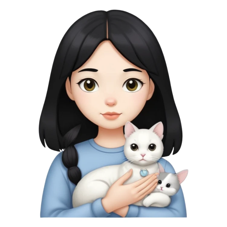 black hair girl with white Chinchilla cat sticker