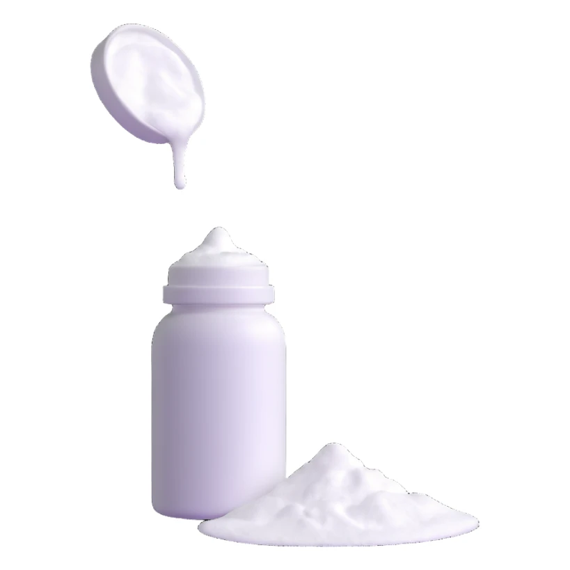 baby powder bottle with puff of white powder sticker