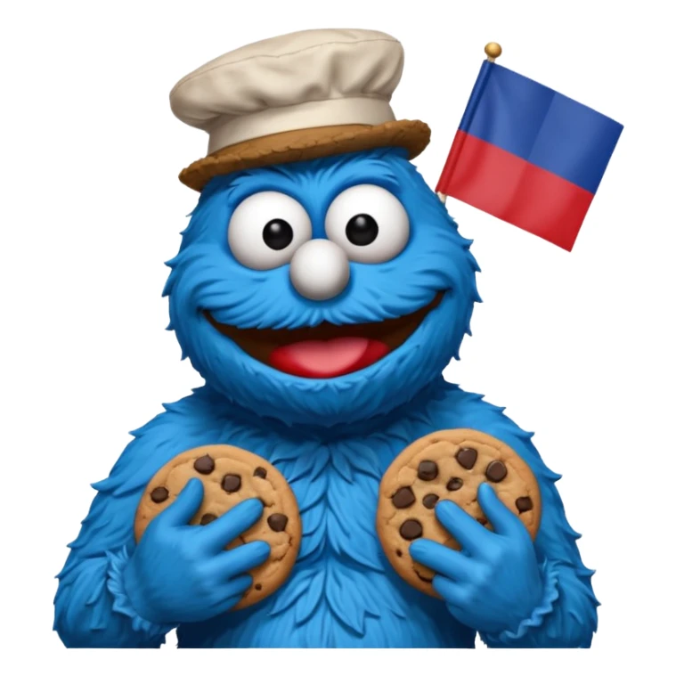 cookie monster bust, with french flag, only one flag, no hat, with cookie in hand sticker