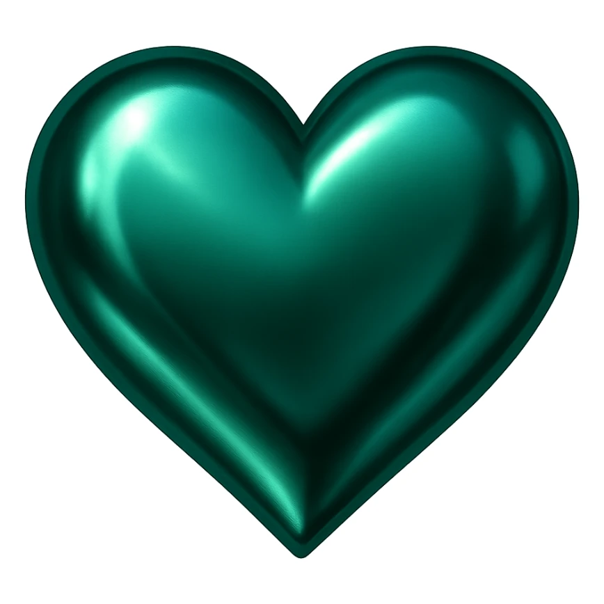 heart with a metallic emerald finish, digital illustration sticker