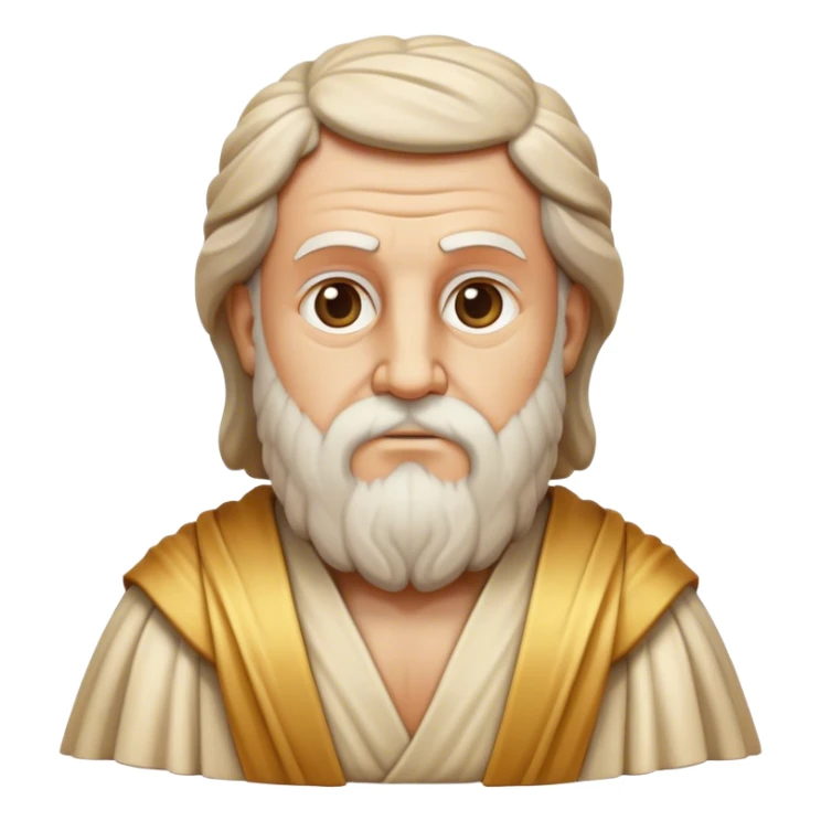 Cinematic Realistic Plato Portrait Emoji, depicted as a wise ancient philosopher with a contemplative expression in classical robes, rendered with soft textures and timeless serene lighting that captures his intellectual legacy. sticker