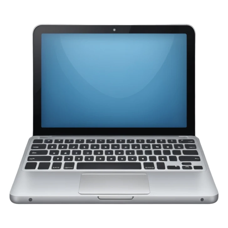"iOS style laptop emoji, silver with a visible screen and keyboard, smooth texture, no background" sticker