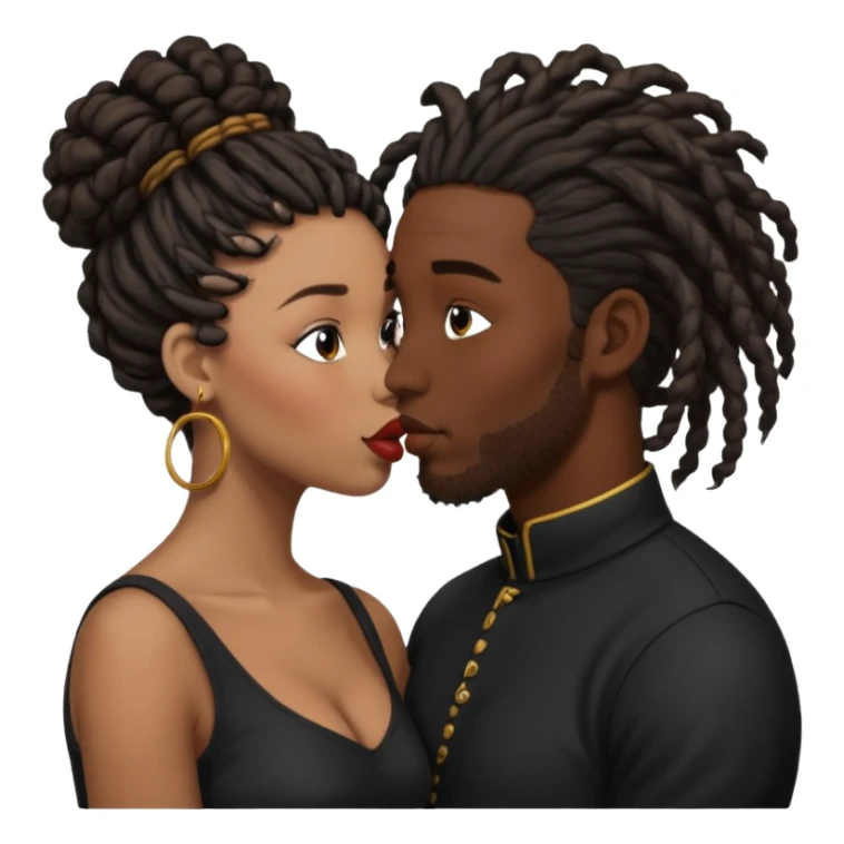 black boyfriend with dreadlock kissing black girl with curly bun sticker