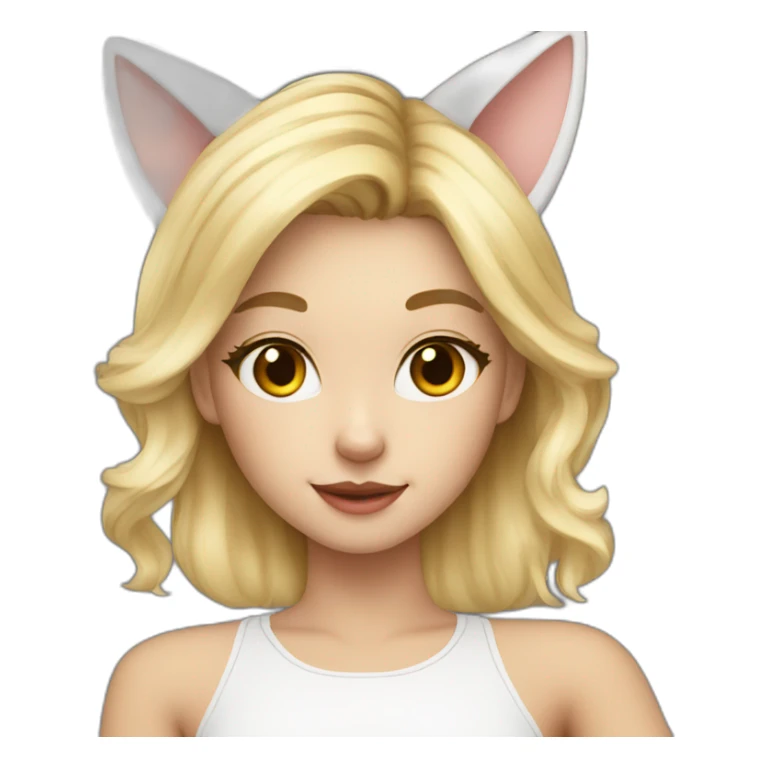 cute blonde girl with a white tail and cat ears taking selfie  sticker