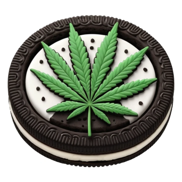 black and white oreo cookies with cannabis leaf sticker