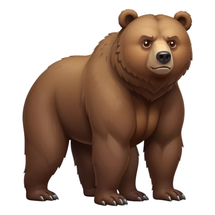 Serious-looking realistic brown bear on all four legs with stern expression, intimidating gaze, realistic features, minimalist emoji style sticker