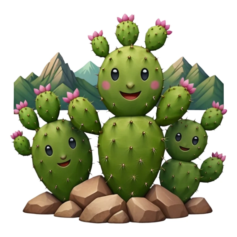 smiling prickly pear cactus with mountains in background sticker